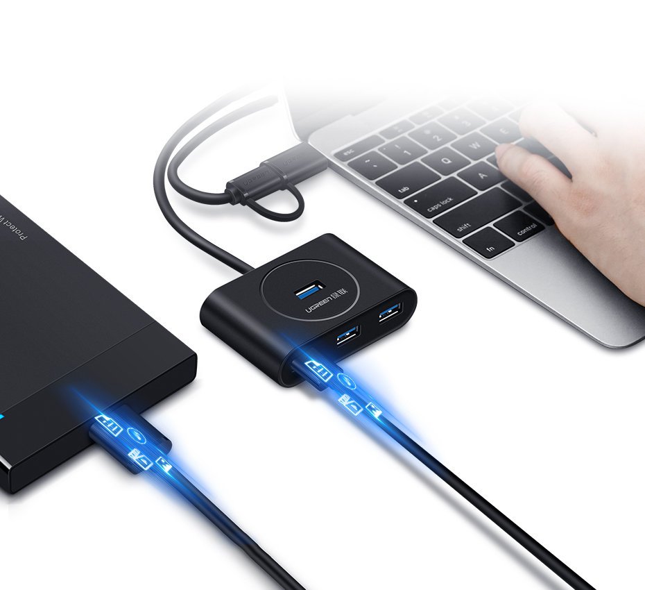 USB-Hub UGREEN CR113, 4 x USB-A 3.0, 1m, Schwarz