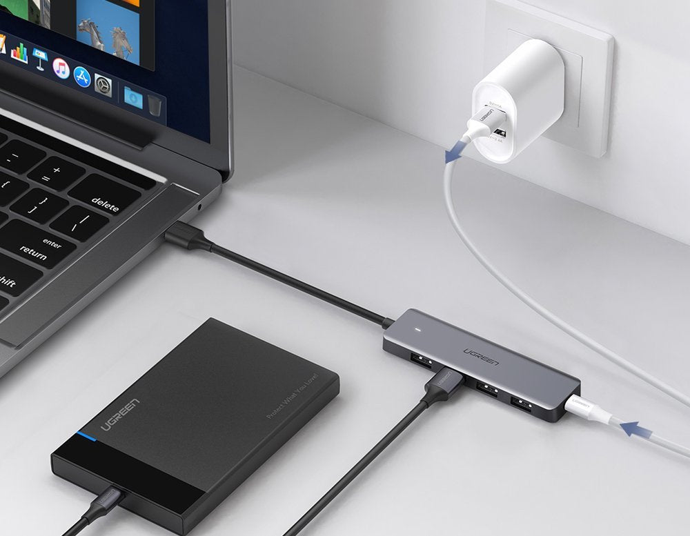 USB-Hub UGREEN CM219, 4 x USB-A 3.0 - 1 x USB-C, Grau