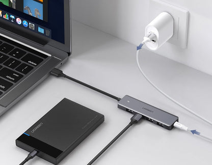 USB-Hub UGREEN CM219, 4 x USB-A 3.0 - 1 x USB-C, Grau