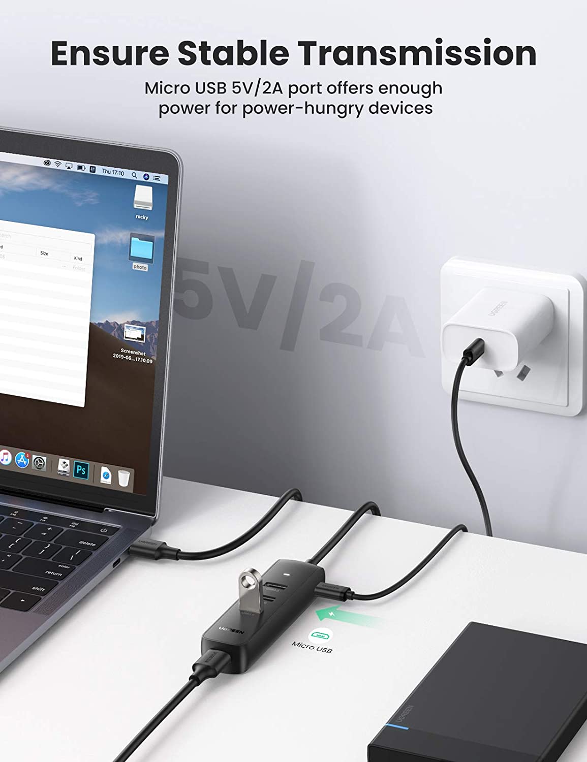 USB-Hub UGREEN CM416, 4 x USB-A 3.0, 1m, Schwarz