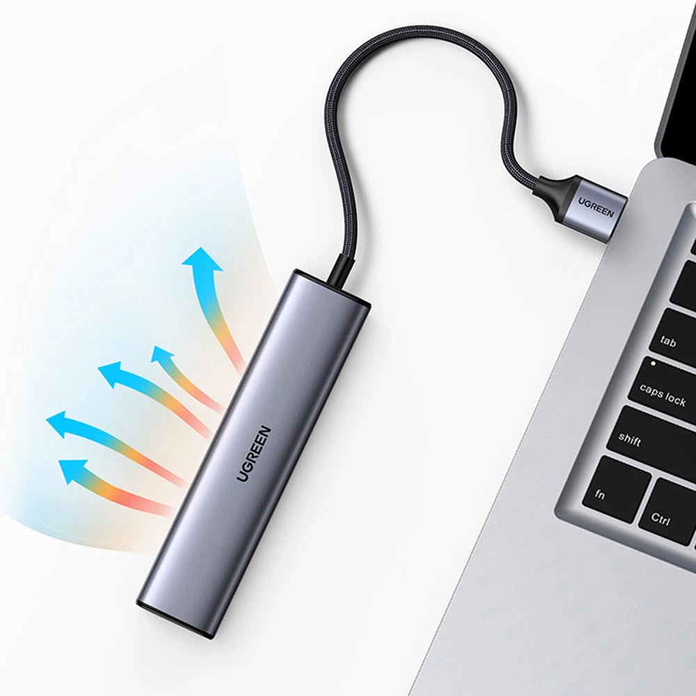 USB-Hub UGREEN CM475, 3 x USB-A 3.0 - 1 x USB-C - 1 x RJ45, Grau