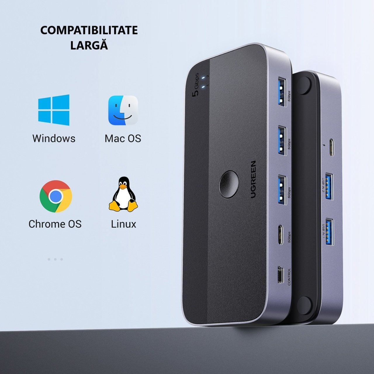 USB-Hub UGREEN CM662, 3 x USB-A 3.0 - 1 x USB-C - 1 x miniUSB, Schwarz