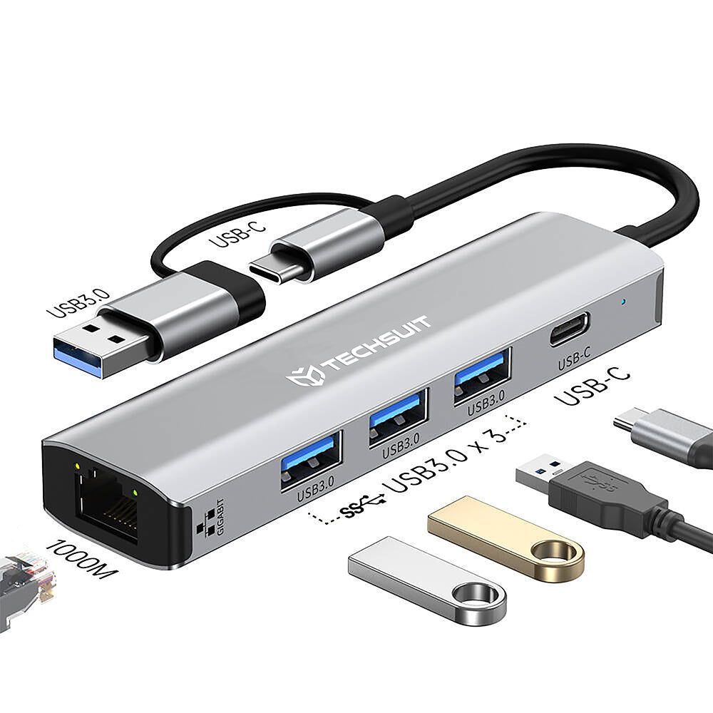 USB / USB-C Hub Techsuit H3 BoostNetLink, 5in1, Grau