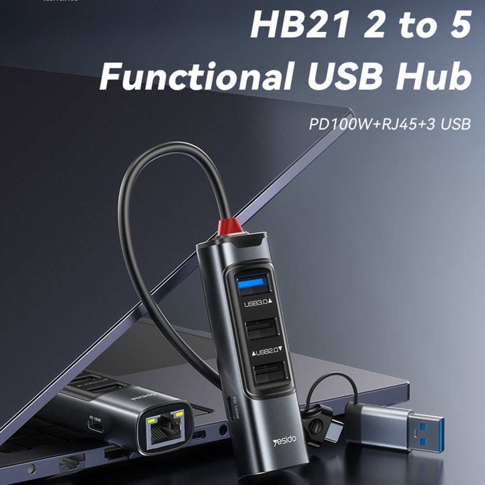 USB / USB-C Hub Yesido HB21, 5in1, Gray