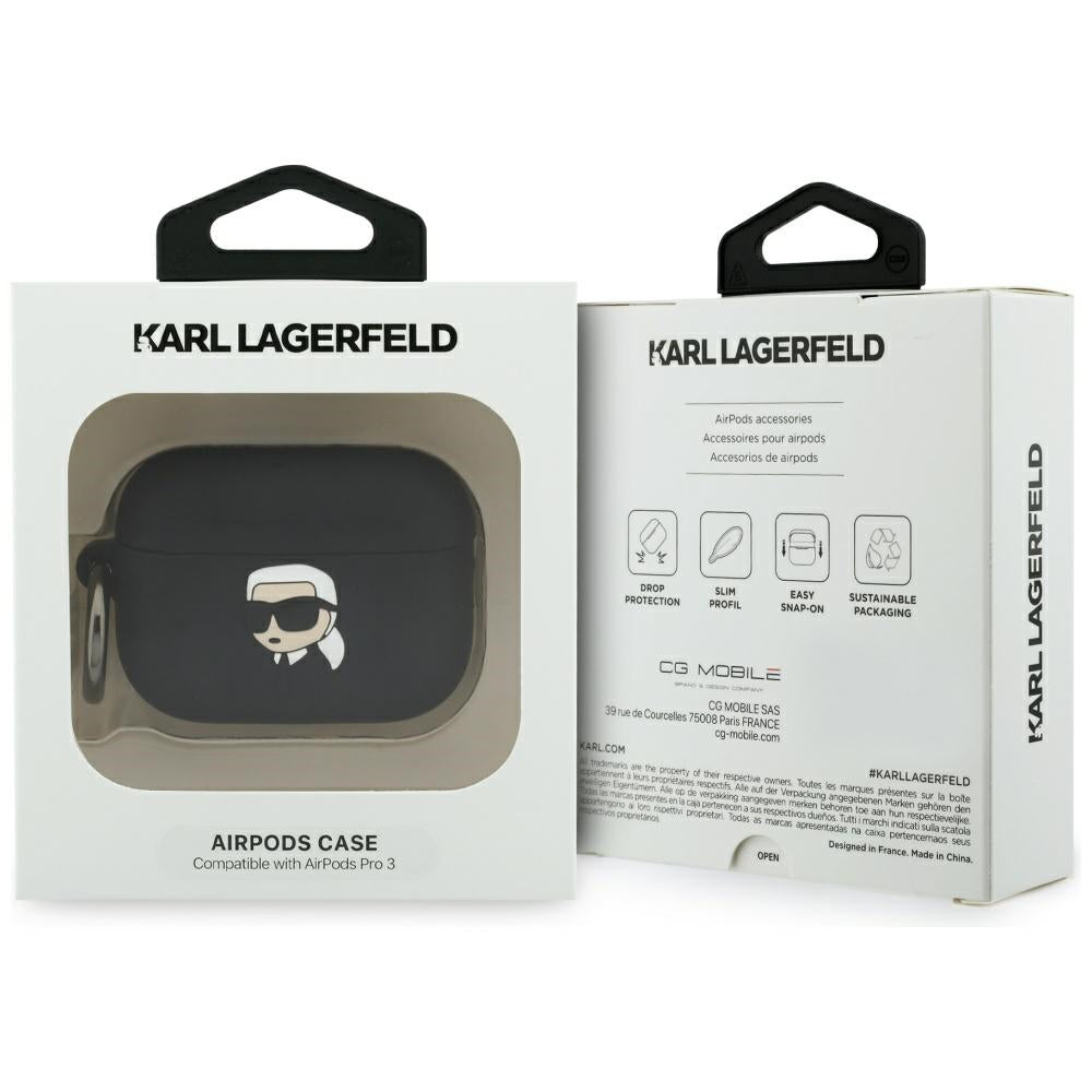 Karl Lagerfeld 3D Karl's Head Hülle für Apple Airpods Pro 3, Schwarz