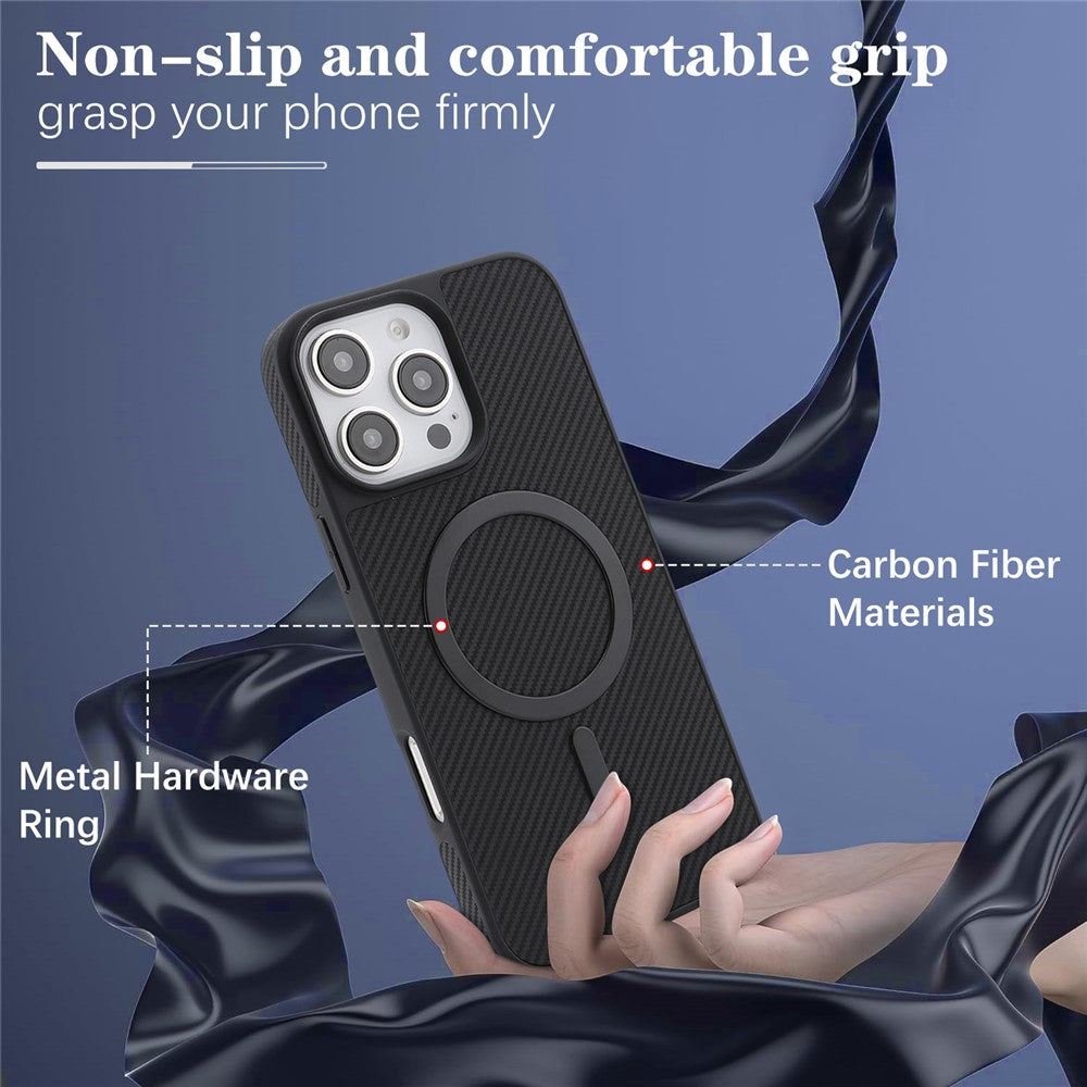 MagSafe-Hülle für Apple iPhone 16 Pro Max, OEM, Carbon-Metallring, Schwarz