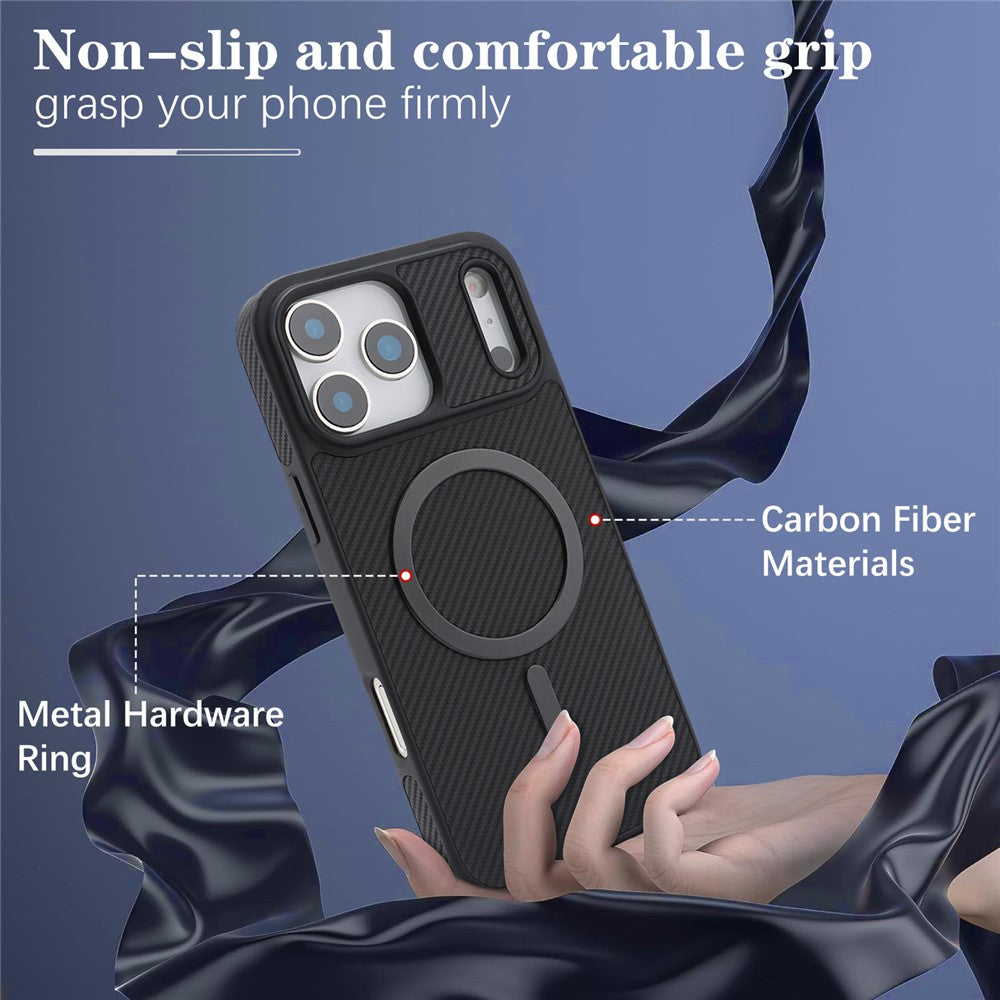 MagSafe-Hülle für Apple iPhone 17 Pro, OEM, Carbon-Metallring, Schwarz