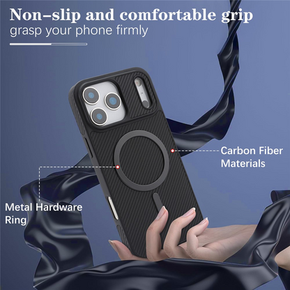 MagSafe-Hülle für Apple iPhone 17 Pro Max, OEM, Carbon-Metallring, Schwarz