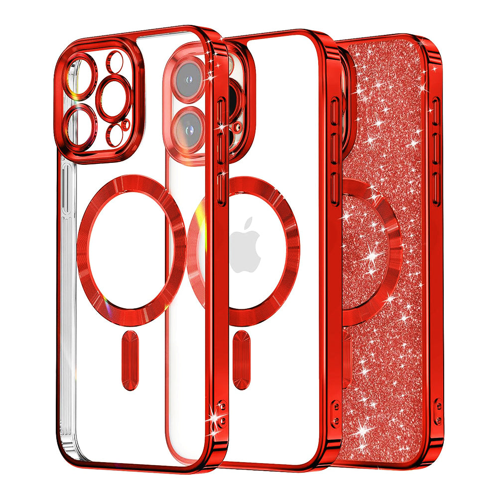 MagSafe-Hülle für Apple iPhone 12 Pro, Techsuit, Luxury Glitter, Rot