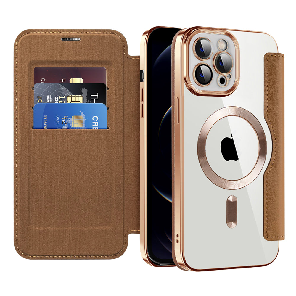 MagSafe Case for Apple iPhone 12 Pro, Techsuit, SmartMag Book, Brown