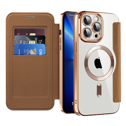 MagSafe Case for Apple iPhone 13 Pro, Techsuit, SmartMag Book, Brown