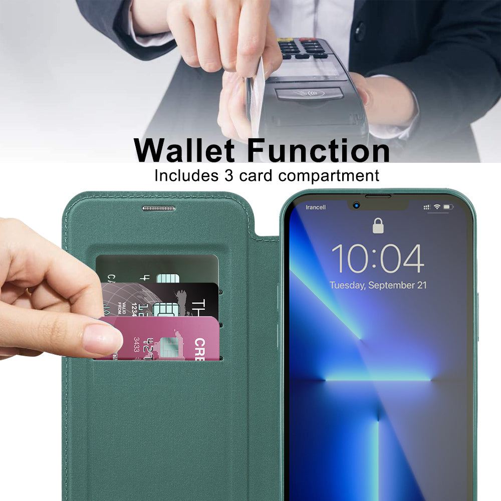 MagSafe Case for Apple iPhone 13 Pro, Techsuit, SmartMag Book, Green