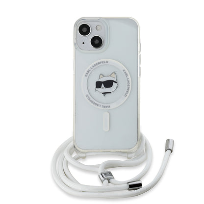MagSafe Hülle für Apple iPhone 14, Karl Lagerfeld, IML Crossbody Choupette's Head mit Trageriemen, Transparent