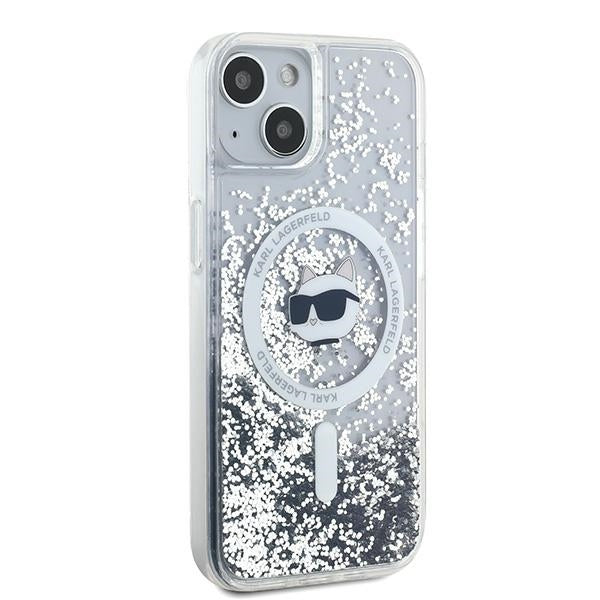 MagSafe Hülle für Apple iPhone 14, Karl Lagerfeld, Liquid Glitter Choupette's Head, Transparent