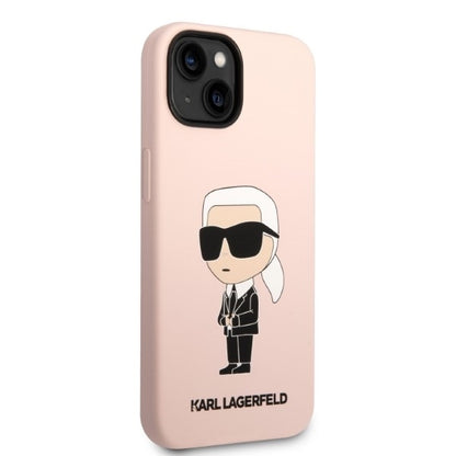 MagSafe Hülle für Apple iPhone 14, Karl Lagerfeld, Silicone Ikonik Karl, Rosa