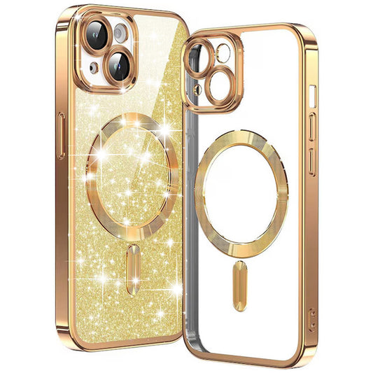 MagSafe Case for Apple iPhone 14 Plus, Techsuit, Luxury Glitter, Gold