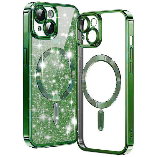 MagSafe Case for Apple iPhone 14 Plus, Techsuit, Luxury Glitter, Dark Green