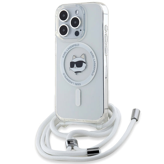 MagSafe Hülle für Apple iPhone 14 Pro, Karl Lagerfeld, IML Crossbody Choupette's Head with Strap, Transparent