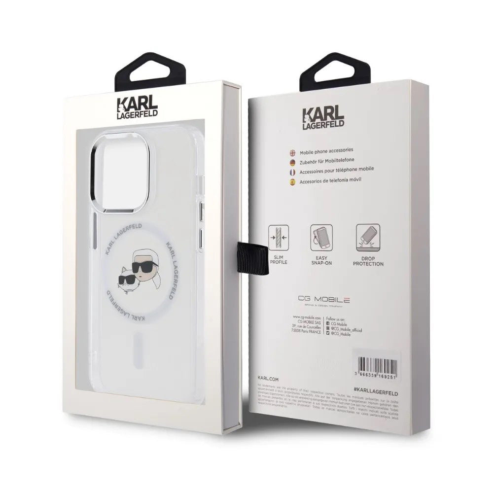 MagSafe Hülle für Apple iPhone 14 Pro, Karl Lagerfeld, IML Metal Karl & Choupette's Heads, Weiß