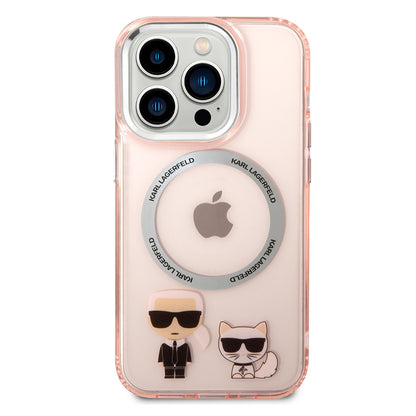 MagSafe Hülle für Apple iPhone 14 Pro Max, Karl Lagerfeld, Karl & Choupette Aluminium, Rosa