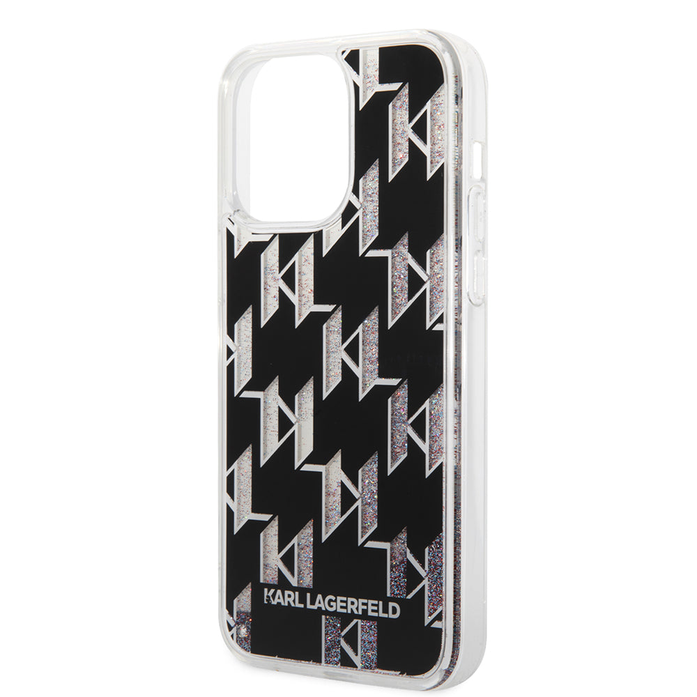 MagSafe Hülle für Apple iPhone 14 Pro Max, Karl Lagerfeld, Monogram Liquid Glitter, Schwarz