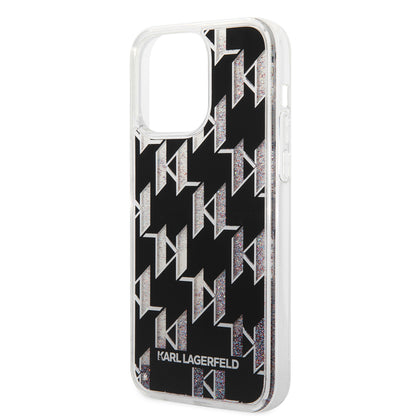 MagSafe Hülle für Apple iPhone 14 Pro Max, Karl Lagerfeld, Monogram Liquid Glitter, Schwarz