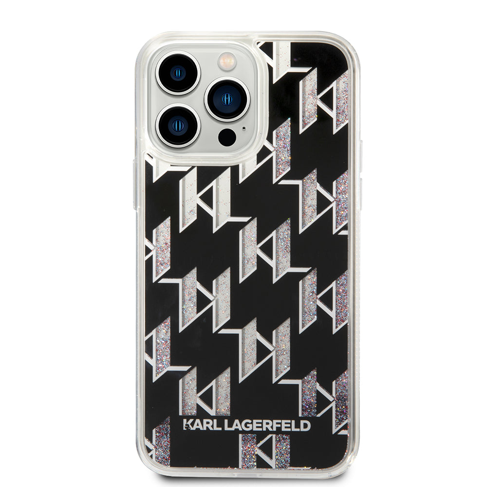 MagSafe Hülle für Apple iPhone 14 Pro Max, Karl Lagerfeld, Monogram Liquid Glitter, Schwarz