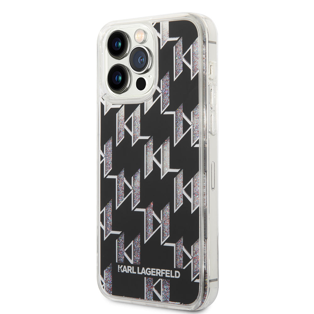 MagSafe Hülle für Apple iPhone 14 Pro Max, Karl Lagerfeld, Monogram Liquid Glitter, Schwarz