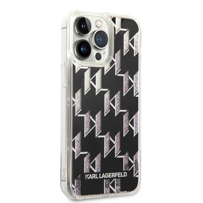 MagSafe Hülle für Apple iPhone 14 Pro Max, Karl Lagerfeld, Monogram Liquid Glitter, Schwarz