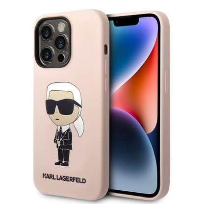 MagSafe Hülle für Apple iPhone 14 Pro Max, Karl Lagerfeld, Silicone Ikonik Karl, Rosa