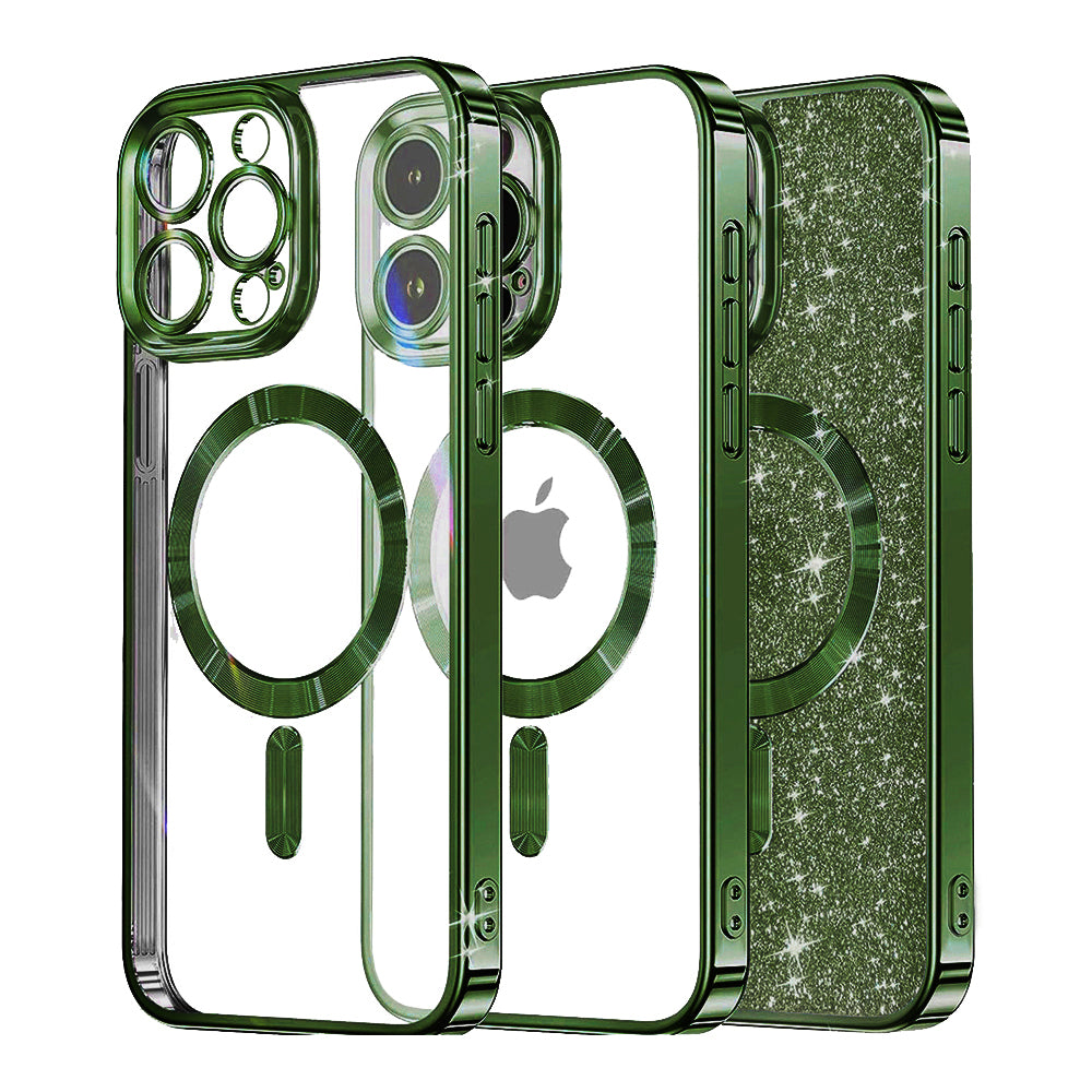MagSafe Case for Apple iPhone 14 Pro Max, Techsuit, Luxury Glitter, Dark Green
