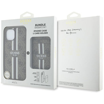 MagSafe Case for Apple iPhone 15, Guess, Cardslot 4G Stripes, Brown