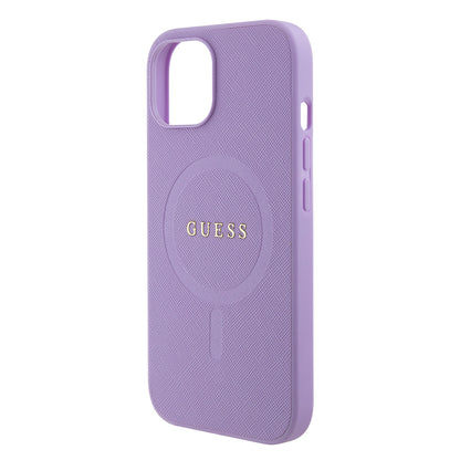MagSafe Hülle für Apple iPhone 15, Guess, Saffiano, Lila