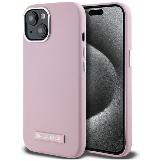MagSafe Hülle für Apple iPhone 15, Karl Lagerfeld, FW Metal Plate, Rosa