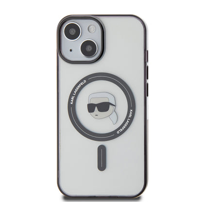 MagSafe Hülle für Apple iPhone 15, Karl Lagerfeld, IML Karl's Head, Transparent