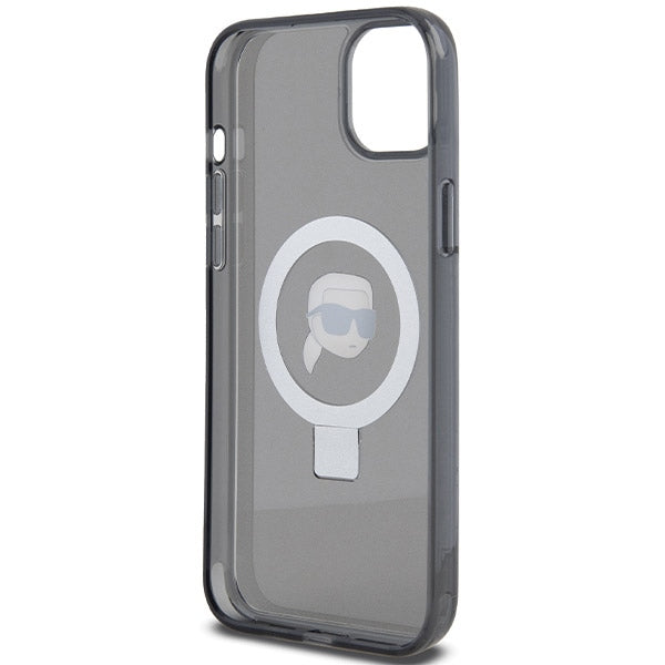 MagSafe Hülle für Apple iPhone 15, Karl Lagerfeld, Ring Stand Karl's Head, Schwarz