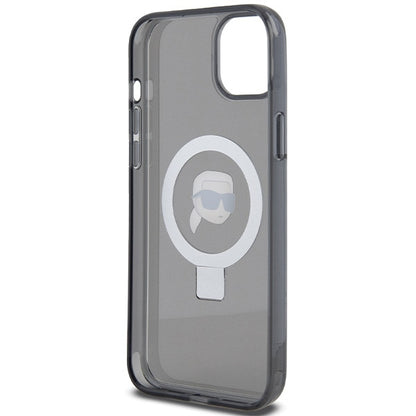 MagSafe Hülle für Apple iPhone 15, Karl Lagerfeld, Ring Stand Karl's Head, Schwarz