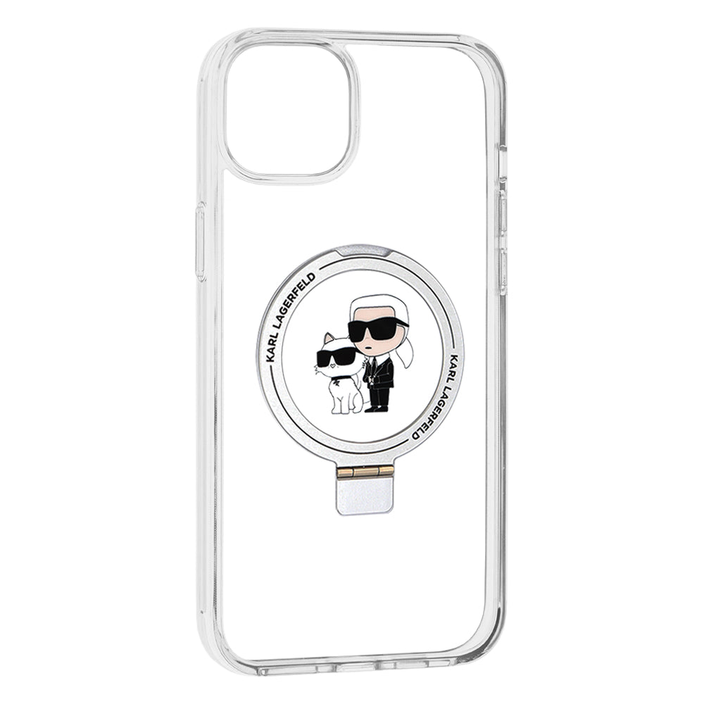 MagSafe Hülle für Apple iPhone 15 Plus, Karl Lagerfeld, Ringstand Karl und Choupette, Weiß