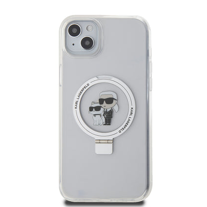 MagSafe Hülle für Apple iPhone 15 Plus, Karl Lagerfeld, Ringstand Karl und Choupette, Weiß