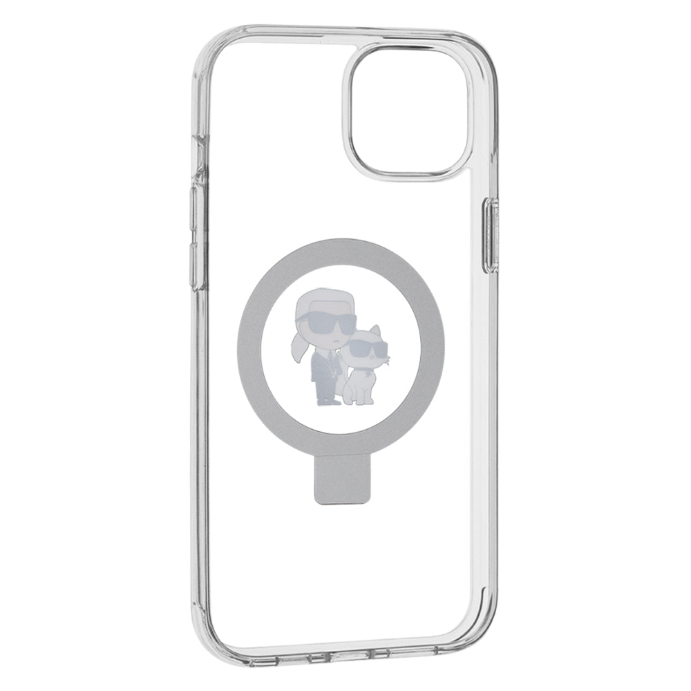 MagSafe Hülle für Apple iPhone 15 Plus, Karl Lagerfeld, Ringstand Karl und Choupette, Weiß