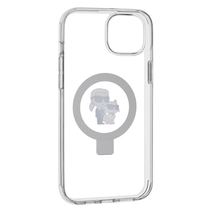 MagSafe Hülle für Apple iPhone 15 Plus, Karl Lagerfeld, Ringstand Karl und Choupette, Weiß