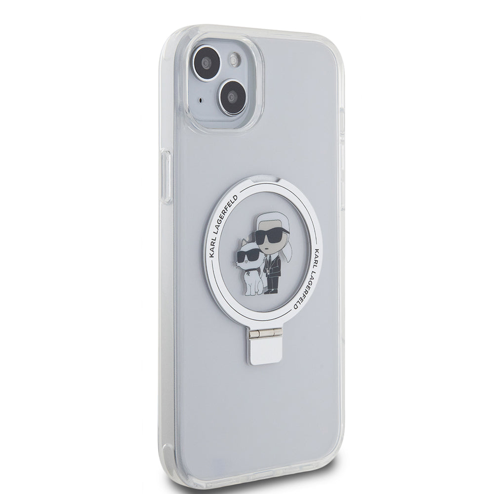 MagSafe Hülle für Apple iPhone 15 Plus, Karl Lagerfeld, Ringstand Karl und Choupette, Weiß