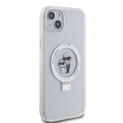 MagSafe Hülle für Apple iPhone 15 Plus, Karl Lagerfeld, Ringstand Karl und Choupette, Weiß