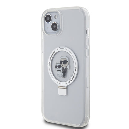 MagSafe Hülle für Apple iPhone 15 Plus, Karl Lagerfeld, Ringstand Karl und Choupette, Weiß