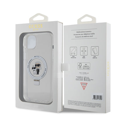 MagSafe Hülle für Apple iPhone 15 Plus, Karl Lagerfeld, Ringstand Karl und Choupette, Weiß