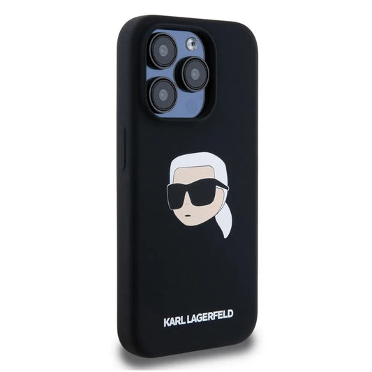 MagSafe Case for Apple iPhone 15, Karl Lagerfeld, Silicone Karl's Head, Black