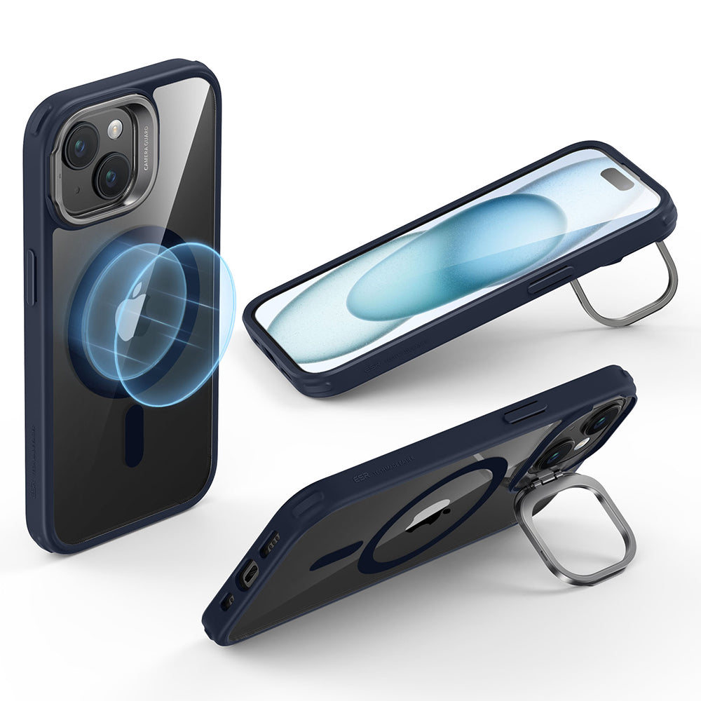 MagSafe Hülle für Apple iPhone 15 Plus, ESR, Classic Hybrid Kickstand, Transparentes Marineblau