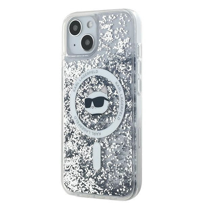 MagSafe Hülle für Apple iPhone 15 Plus, Karl Lagerfeld, Liquid Glitter Choupette's Head, Transparent