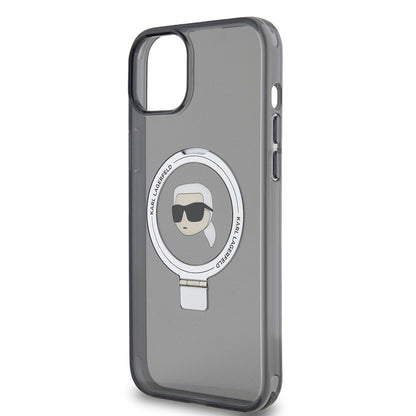 MagSafe Hülle für Apple iPhone 15 Plus, Karl Lagerfeld, Ring Stand Karl's Head, Schwarz
