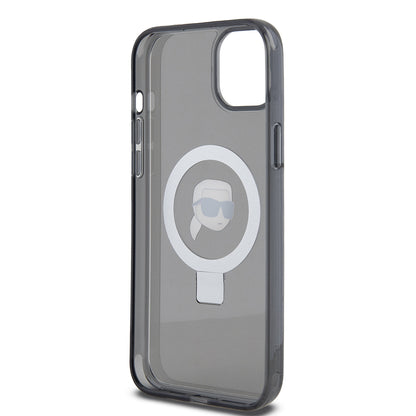 MagSafe Hülle für Apple iPhone 15 Plus, Karl Lagerfeld, Ring Stand Karl's Head, Schwarz